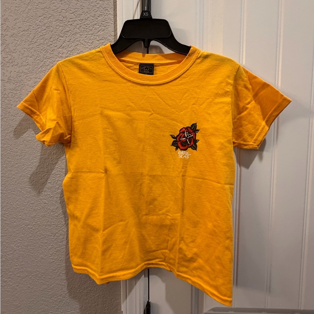 Dark Seas Yellow  Graphic Tee with Rose Embroidery